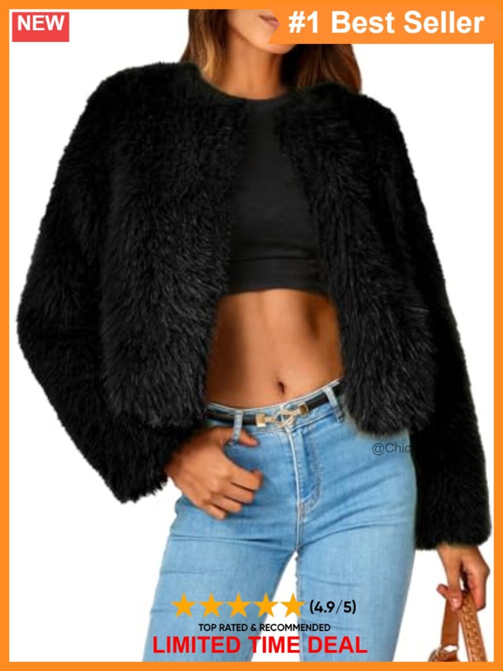Cropped Faux Fur Coat Womens Winter Fuzzy Jacket Open Front